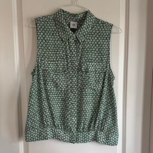 CAbi Mint Green Patterned Sleeveless Button-Front Blouse